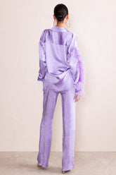 Lilac Satin Wide Leg Trousers